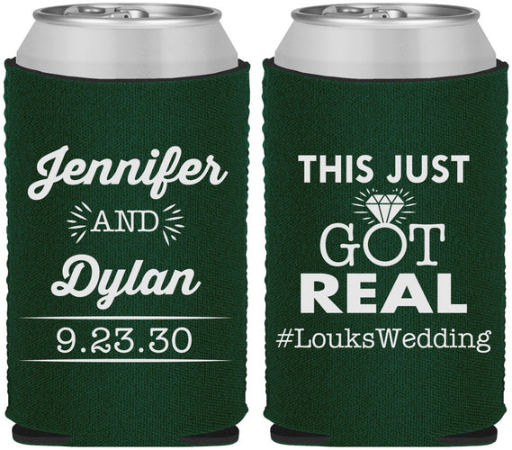 Custom Wedding Neoprene Can Coolers - Just Got Real | 557