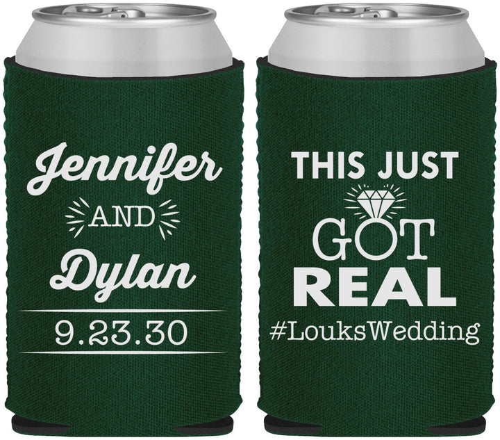 Custom Wedding Neoprene Can Coolers - Just Got Real | 557