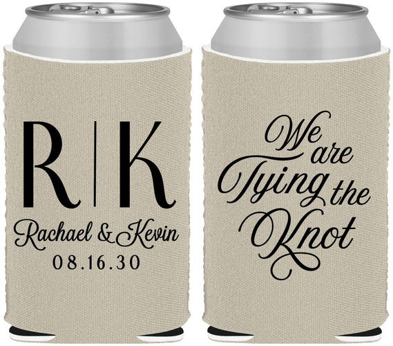 Custom Wedding Neoprene Can Coolers - Monogram Tying Knot | 559