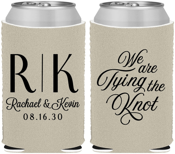 Custom Wedding Neoprene Can Coolers - Monogram Tying Knot | 559