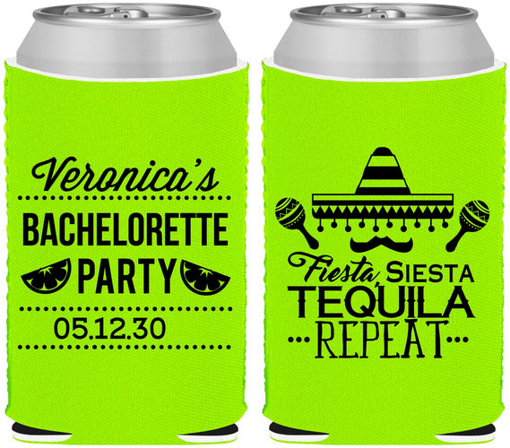 Custom Bachelorette Neoprene Can Coolers - Fiesta Siesta Tequila Repeat | 60000