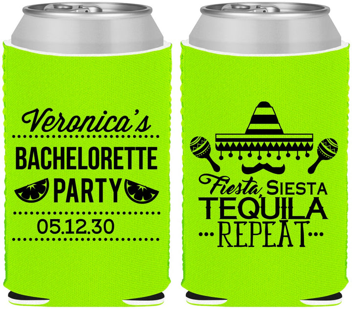 Custom Bachelorette Neoprene Can Coolers - Fiesta Siesta Tequila Repeat | 60000