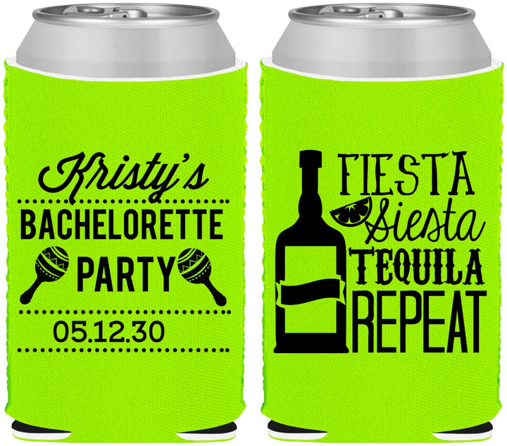Custom Bachelorette Neoprene Can Coolers - Fiesta Siesta Tequila Repeat | 60002