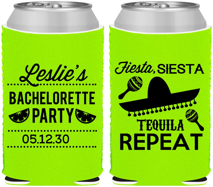 Custom Bachelorette Neoprene Can Coolers - Fiesta Siesta Tequila Repeat | 60003