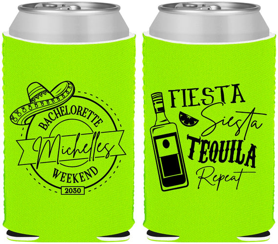 Custom Bachelorette Neoprene Can Coolers - Fiesta Siesta Tequila Repeat | 60004