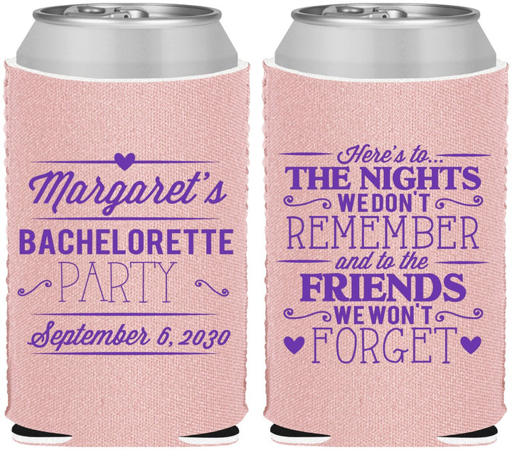 Custom Bachelorette Neoprene Can Coolers - Nights Remember | 60034