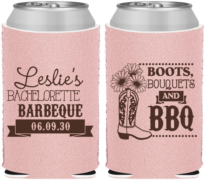 Custom Bachelorette Neoprene Can Coolers - Boots Bouquets Bbq | 60035