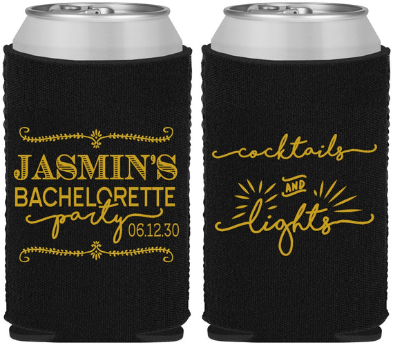 Custom Bachelorette Neoprene Can Coolers - Cocktails And Lights | 60065