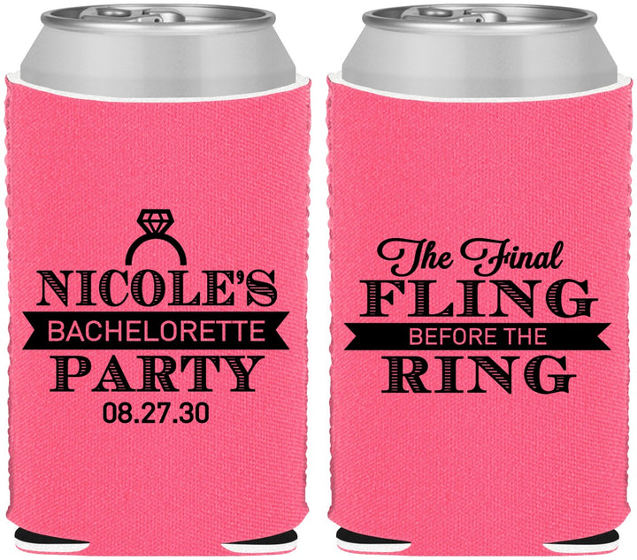 Custom Bachelorette Neoprene Can Coolers - Final Fling Before The Ring | 60110