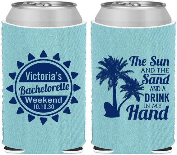 Custom Bachelorette Neoprene Can Coolers - Sun Sand Drink Hand | 60114