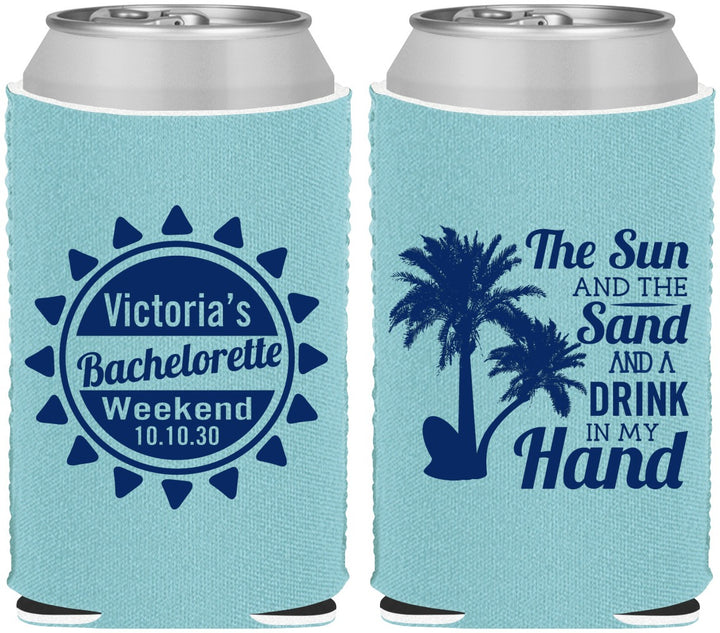 Custom Bachelorette Neoprene Can Coolers - Sun Sand Drink Hand | 60114