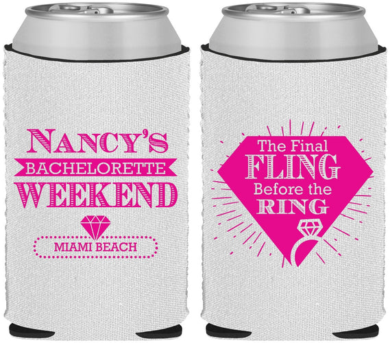 Custom Bachelorette Neoprene Can Coolers - Final Fling Before The Ring | 60129