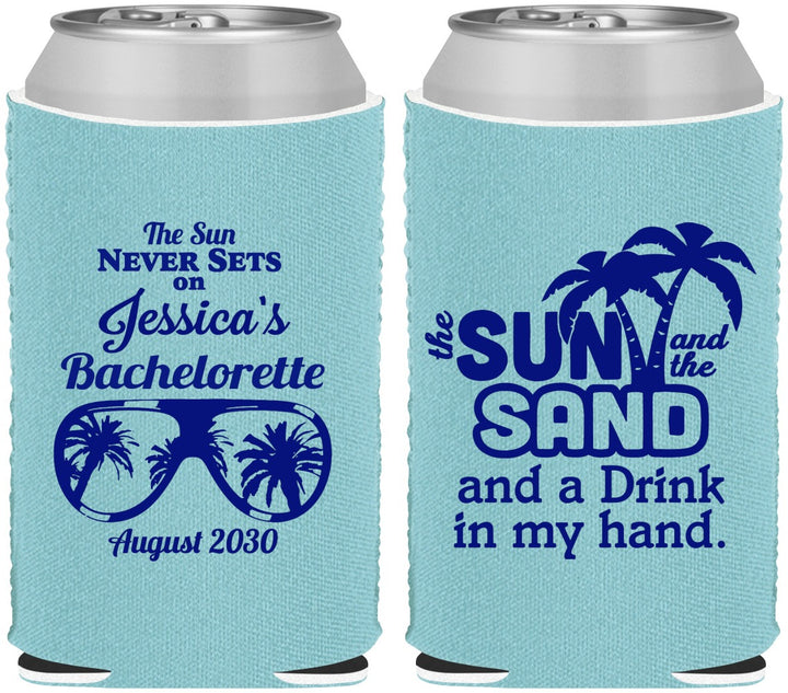 Custom Bachelorette Neoprene Can Coolers - Sun Sand Drink Hand | 60134