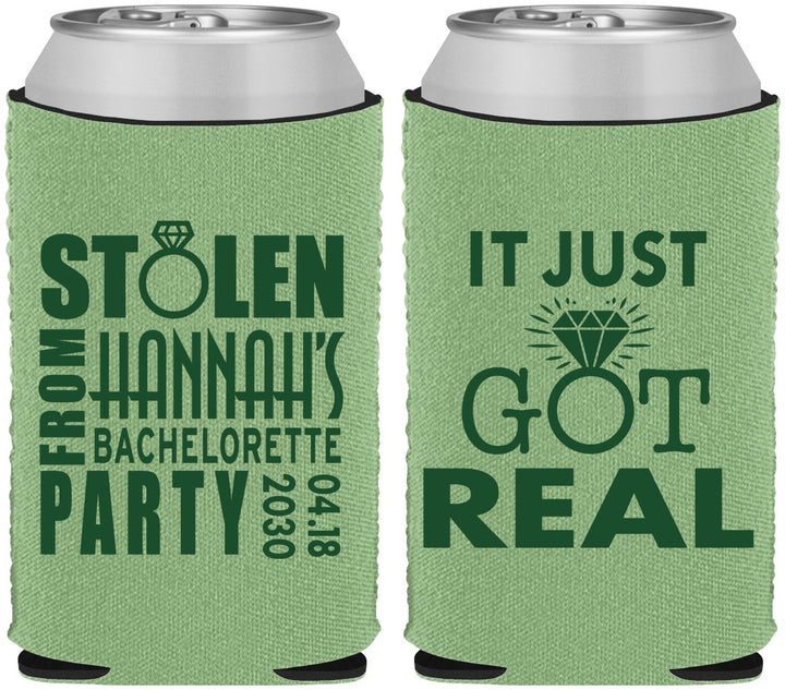 Custom Bachelorette Neoprene Can Coolers - Just Got Real | 60141