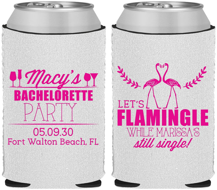 Custom Bachelorette Neoprene Can Coolers - Lets Flamingle Still Single | 60144