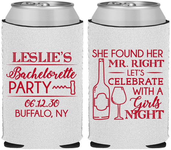 Custom Bachelorette Neoprene Can Coolers - Mr Right Girls Night | 60180