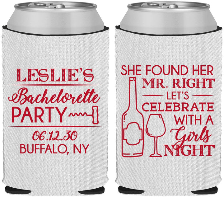 Custom Bachelorette Neoprene Can Coolers - Mr Right Girls Night | 60180