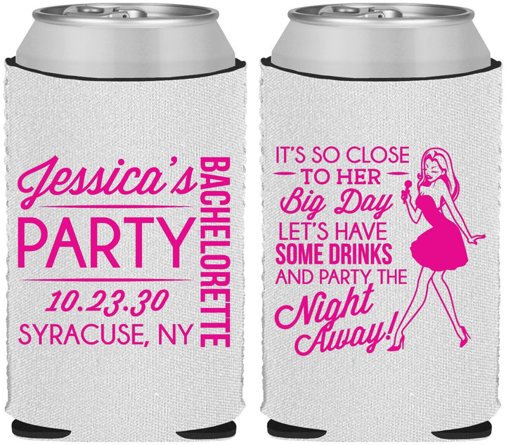 Custom Bachelorette Neoprene Can Coolers - Drink The Night Away | 60182