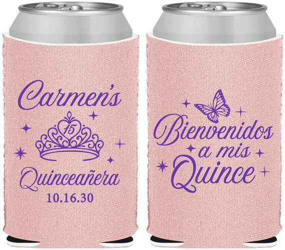 Custom Quinceanera Neoprene Can Coolers - Bienvenidos A Mis Quince | 70005