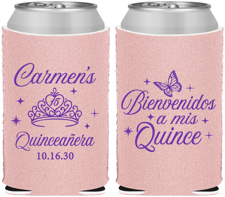 Custom Quinceanera Neoprene Can Coolers - Bienvenidos A Mis Quince | 70005