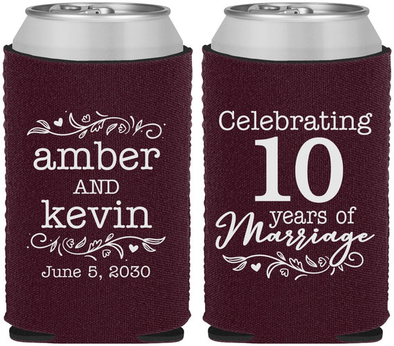Custom Anniversary Neoprene Can Coolers - 10 Years Of Marriage | 80000