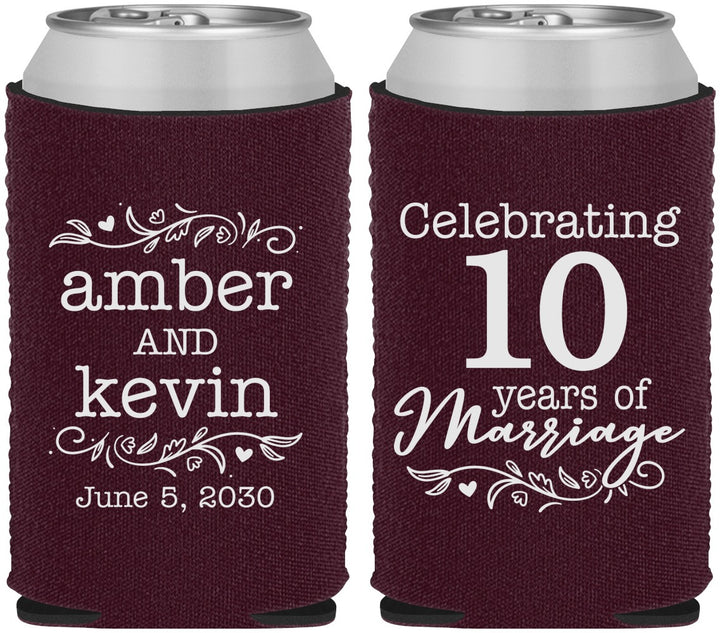 Custom Anniversary Neoprene Can Coolers - 10 Years Of Marriage | 80000