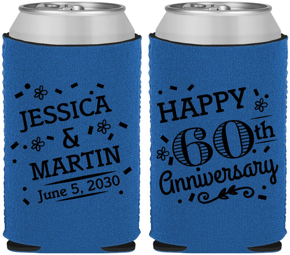Custom Anniversary Neoprene Can Coolers - Cheers To 60 Years | 80009