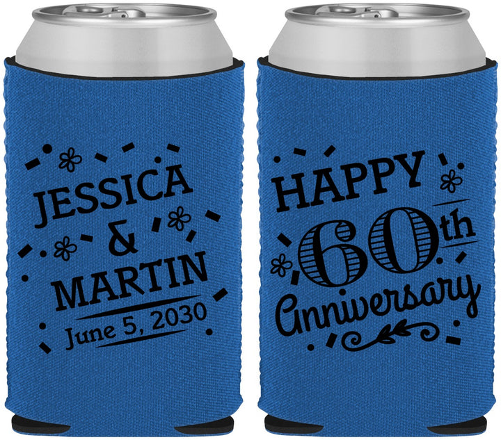 Custom Anniversary Neoprene Can Coolers - Cheers To 60 Years | 80009