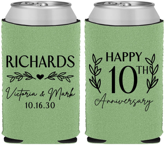 Custom Anniversary Neoprene Can Coolers - 10th Wedding | 80010