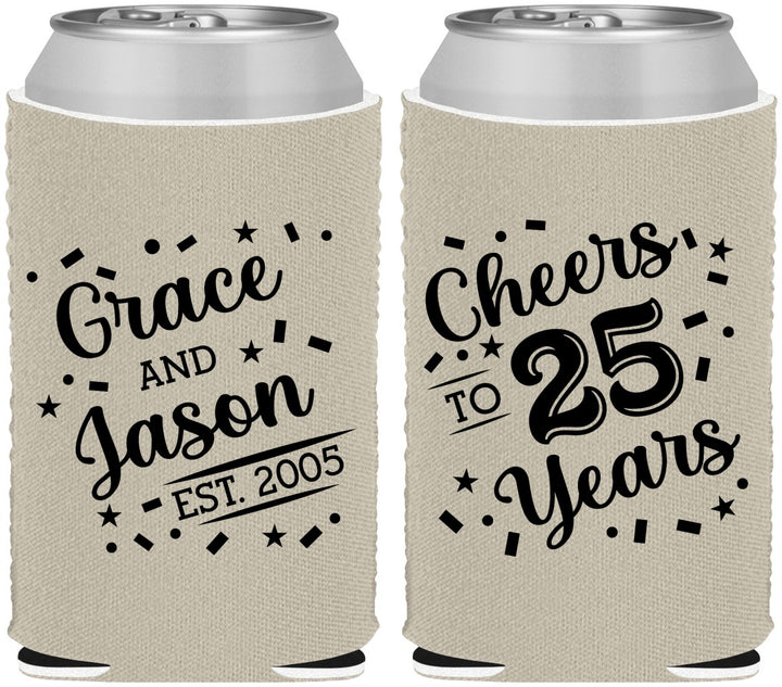 Custom Anniversary Neoprene Can Coolers - Cheers To 25 Years | 80012