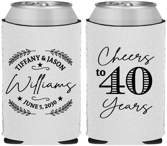 Custom Anniversary Neoprene Can Coolers - Cheers To 40 Years | 80015