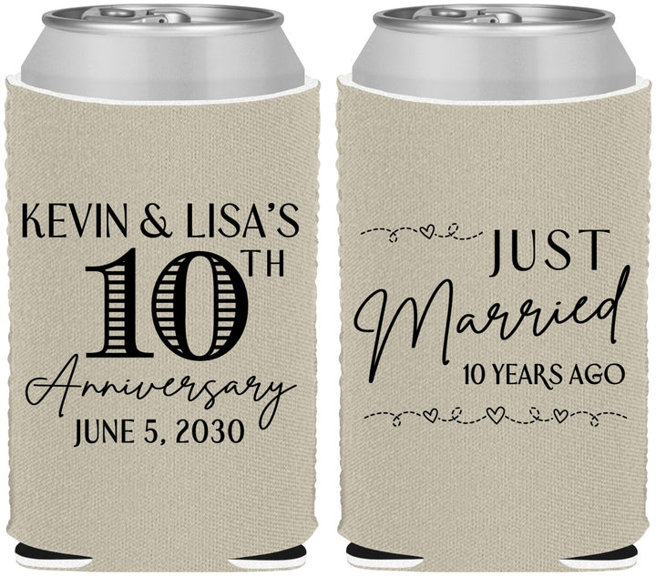 Custom Anniversary Neoprene Can Coolers - 10 Years Down | 80020