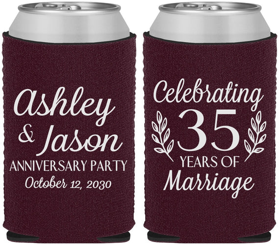 Custom Anniversary Neoprene Can Coolers - 35 Years Of Marriage | 80024