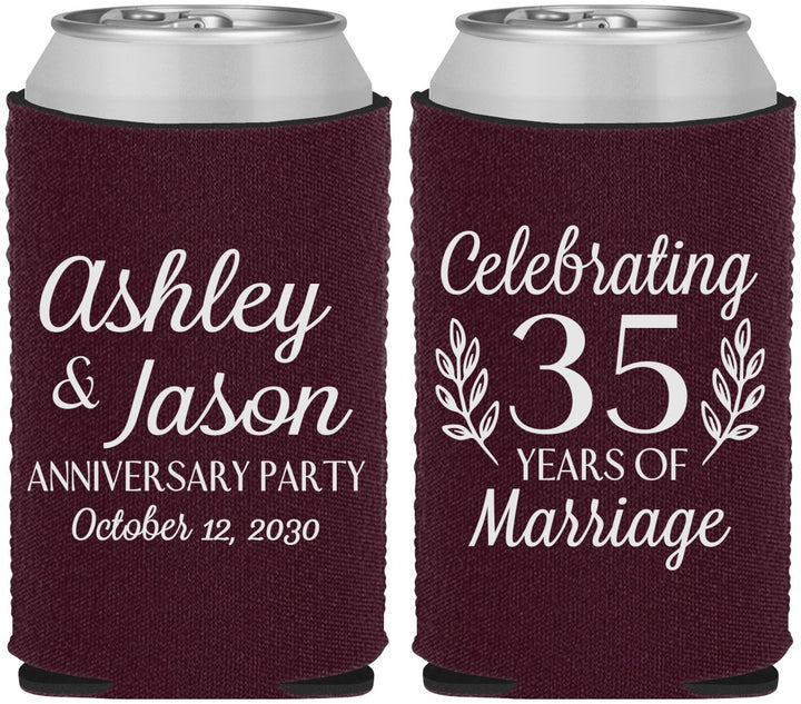 Custom Anniversary Neoprene Can Coolers - 35 Years Of Marriage | 80024