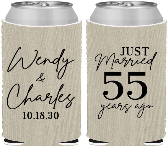 Custom Anniversary Neoprene Can Coolers - Just Married 55 Years Ago | 80028