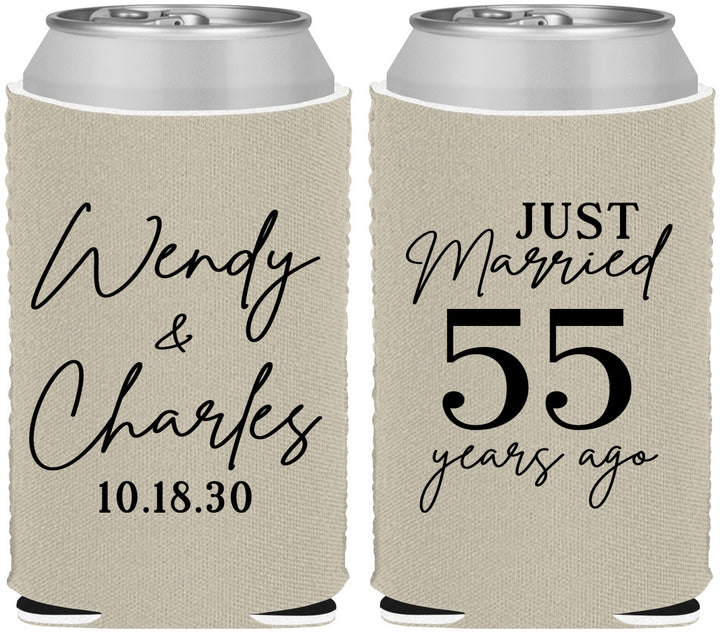 Custom Anniversary Neoprene Can Coolers - Just Married 55 Years Ago | 80028