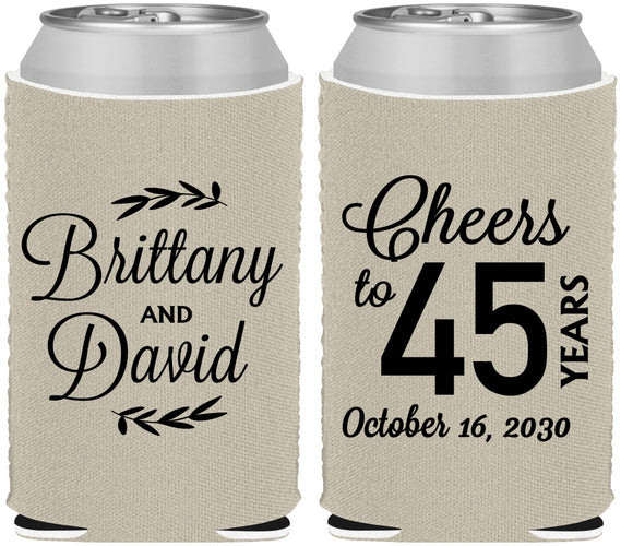 Custom Anniversary Neoprene Can Coolers - Cheers To 45 Years | 80036