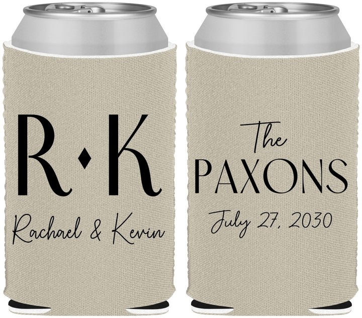 Custom Wedding Neoprene Can Coolers - Two Letter Monogram | 802