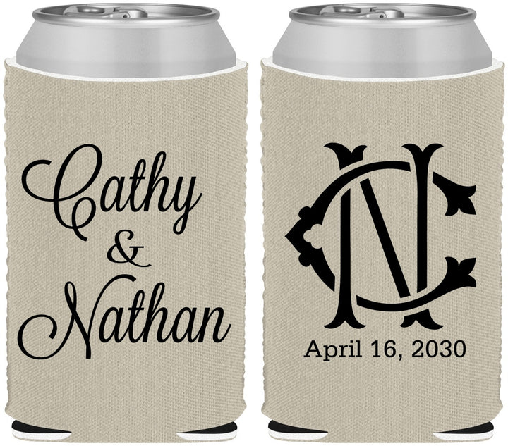 Custom Wedding Neoprene Can Coolers - Two Letter Monogram | 807
