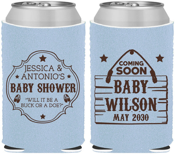 Custom Baby Shower Neoprene Can Coolers - Gender Reveal Buck Or Doe | 90002