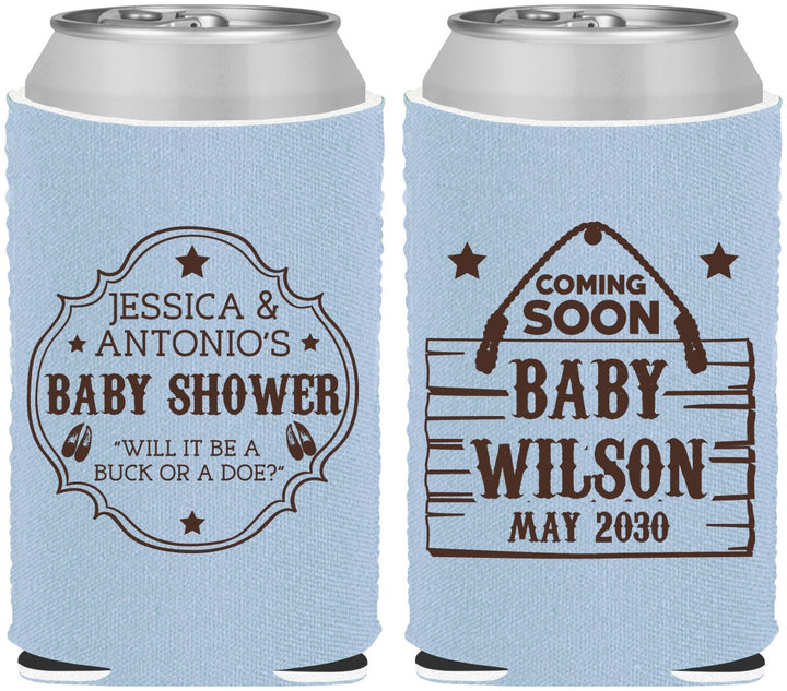 Custom Baby Shower Neoprene Can Coolers - Gender Reveal Buck Or Doe | 90002