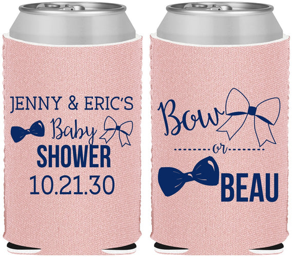 Custom Baby Shower Neoprene Can Coolers - Gender Reveal Bow Or Beau | 90004