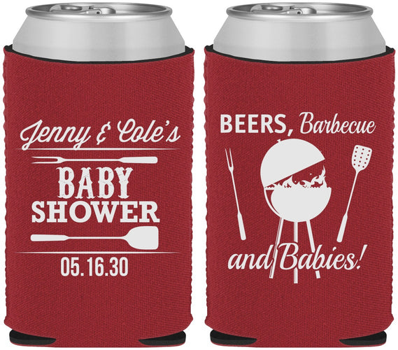 Custom Baby Shower Neoprene Can Coolers - Beers Bbq Babies | 90006