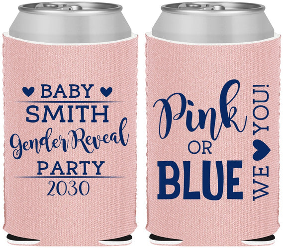 Custom Baby Shower Neoprene Can Coolers - Gender Reveal Pink Or Blue | 90012