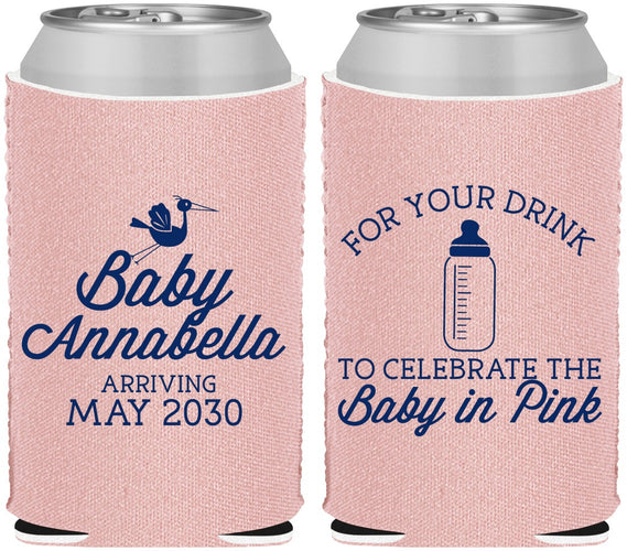 Custom Baby Shower Neoprene Can Coolers - Drink Baby In Pink | 90014