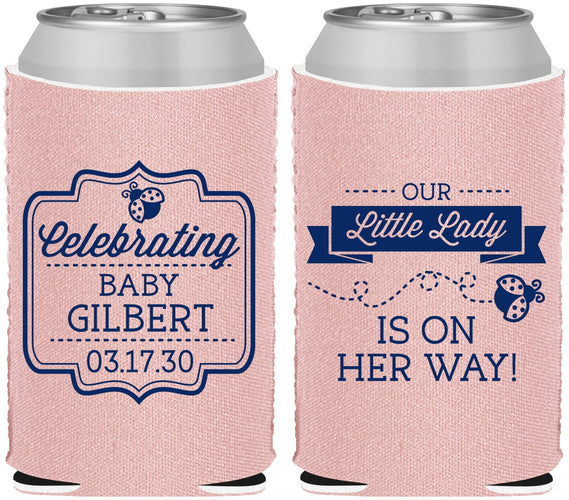 Custom Baby Shower Neoprene Can Coolers - Little Lady On The Way | 90022