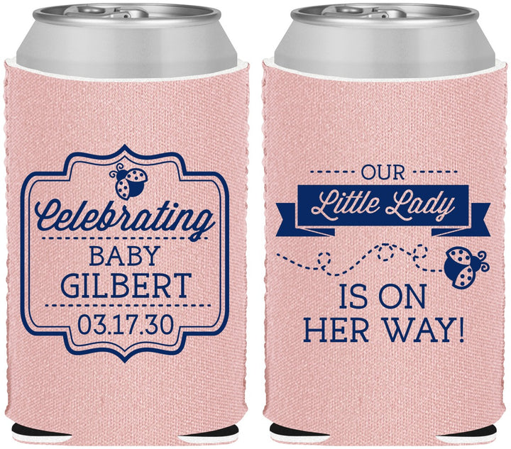Custom Baby Shower Neoprene Can Coolers - Little Lady On The Way | 90022