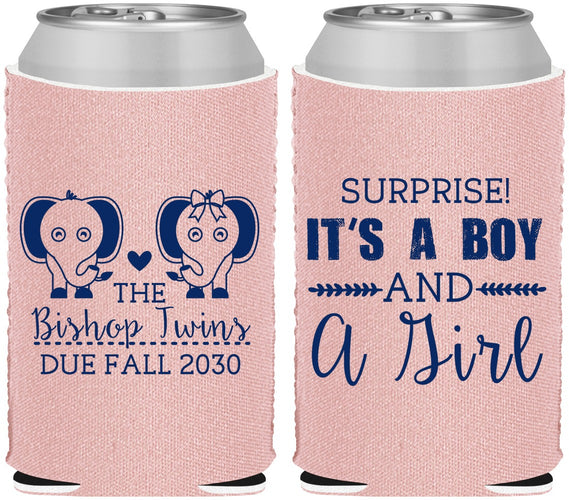 Custom Baby Shower Neoprene Can Coolers - Twins Boy And Girl | 90026
