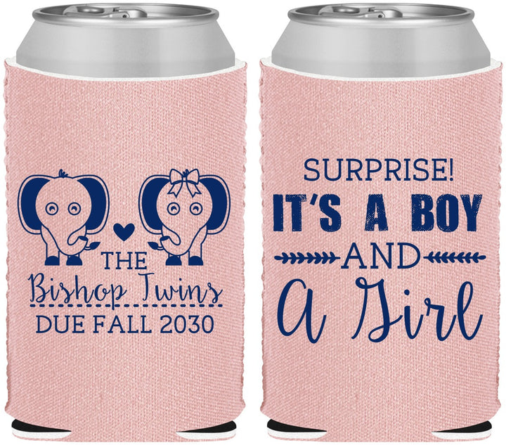 Custom Baby Shower Neoprene Can Coolers - Twins Boy And Girl | 90026