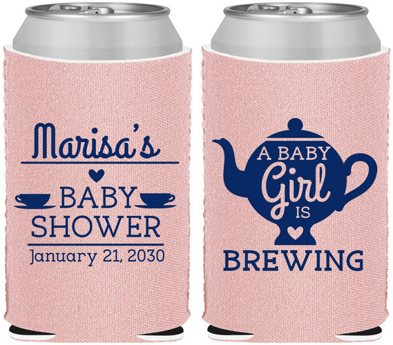 Custom Baby Shower Neoprene Can Coolers - Baby Girl Is Brewing | 90034